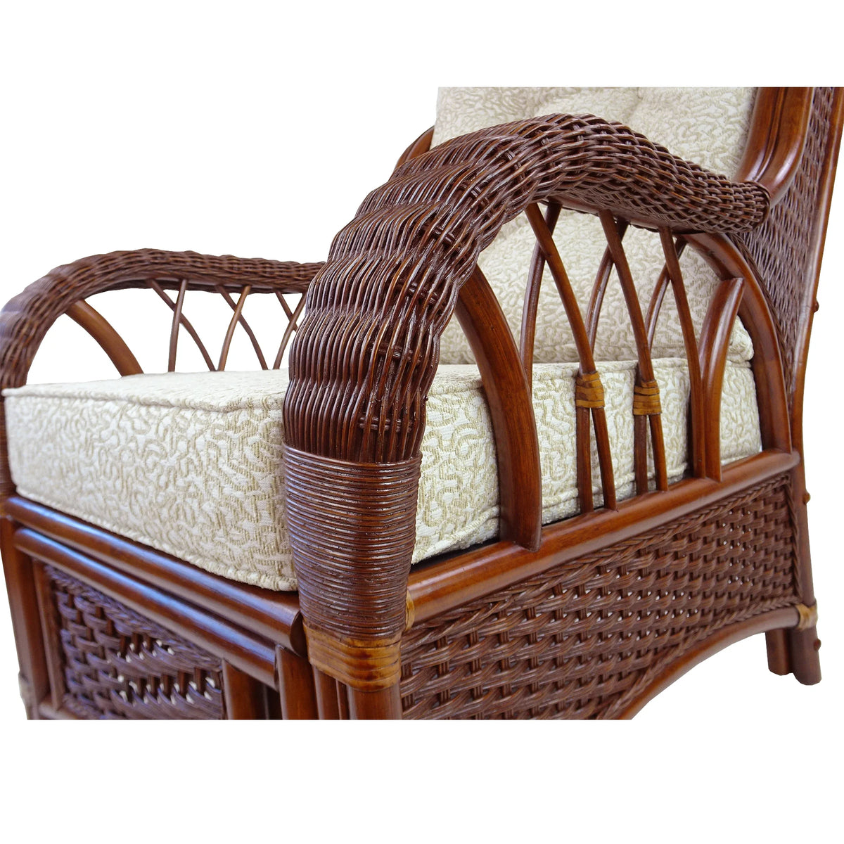 Dark Walnut Natural Rattan Wicker Armchair with Ottoman and Cushion U268
