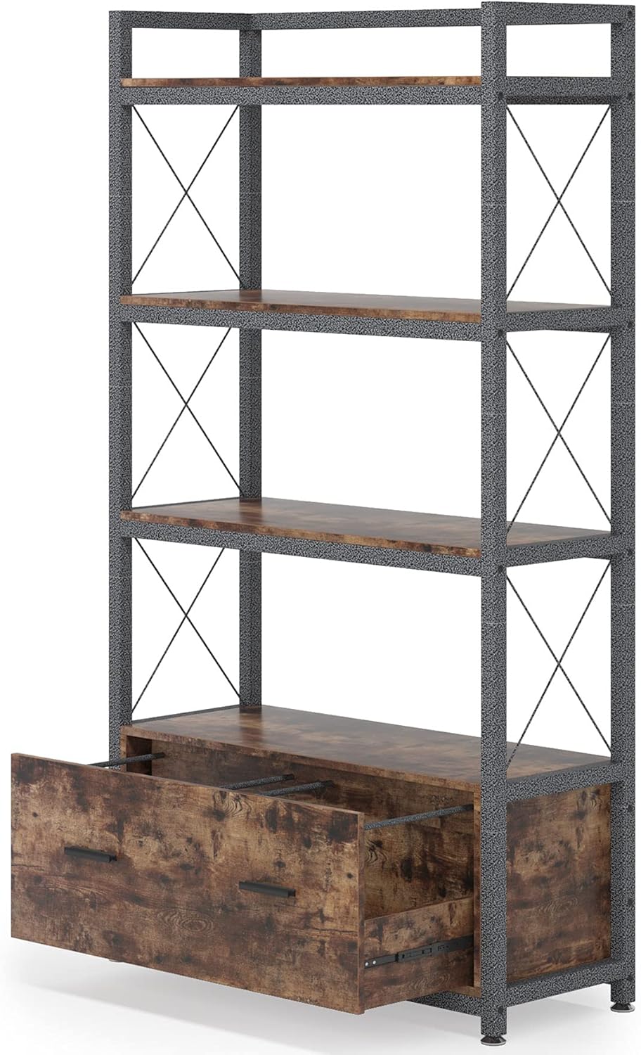 Freestanding Lateral Filing Cabinet with Drawer and Open Storage Shelves G1472