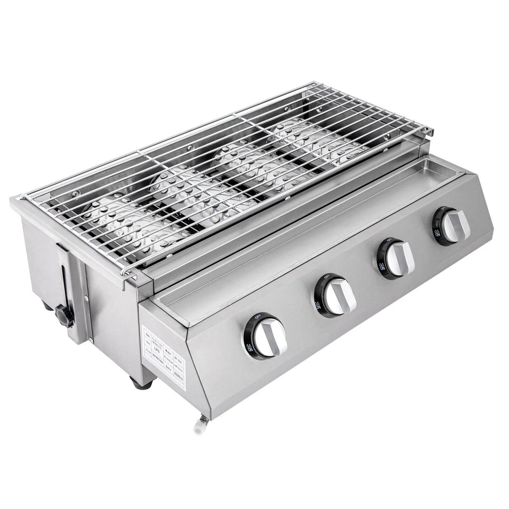 4-Burner Portable Propane Gas Grill with Steel Hood D593404