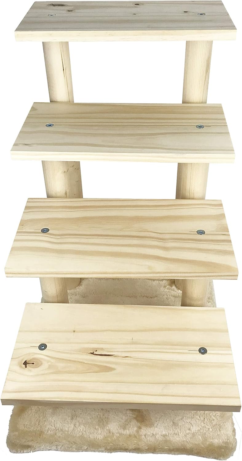 Navy Blue 4-Step Wooden Pet Stairs with Detachable Carpet Pack of 2 X999