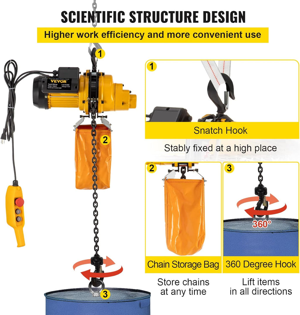 1100lbs Electric Chain Hoist with 10FT Wired Remote Control N9279