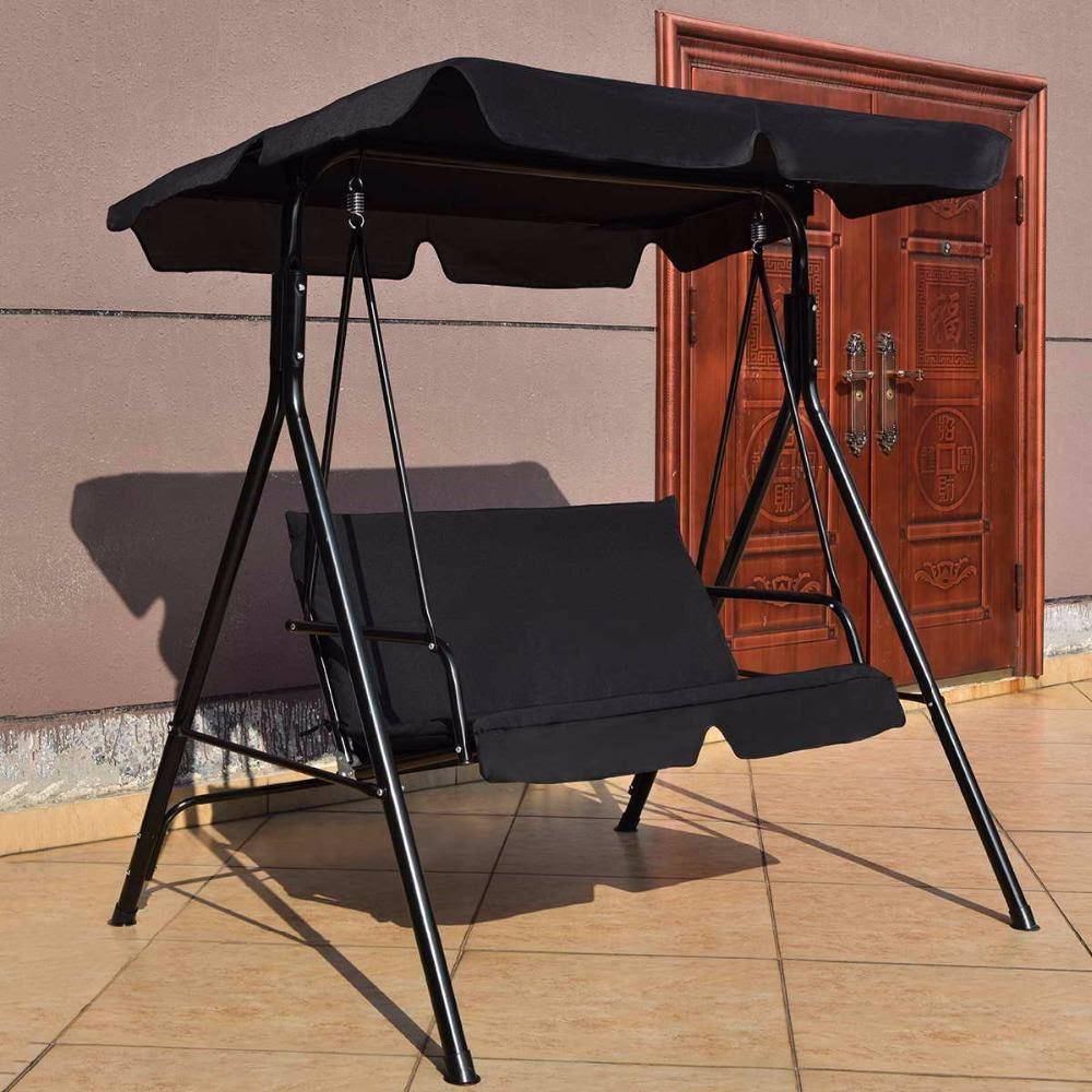 Green Cushioned Steel Frame Patio Canopy Swing Glider Y838