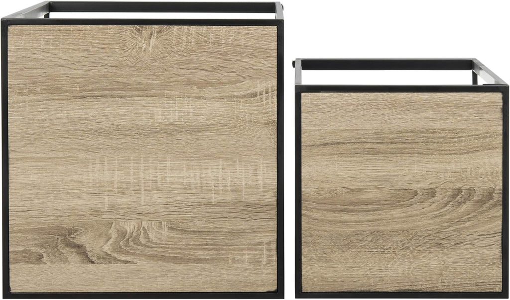 Light Oak and Black Wood Stacking End Table Pack of 2 J143692