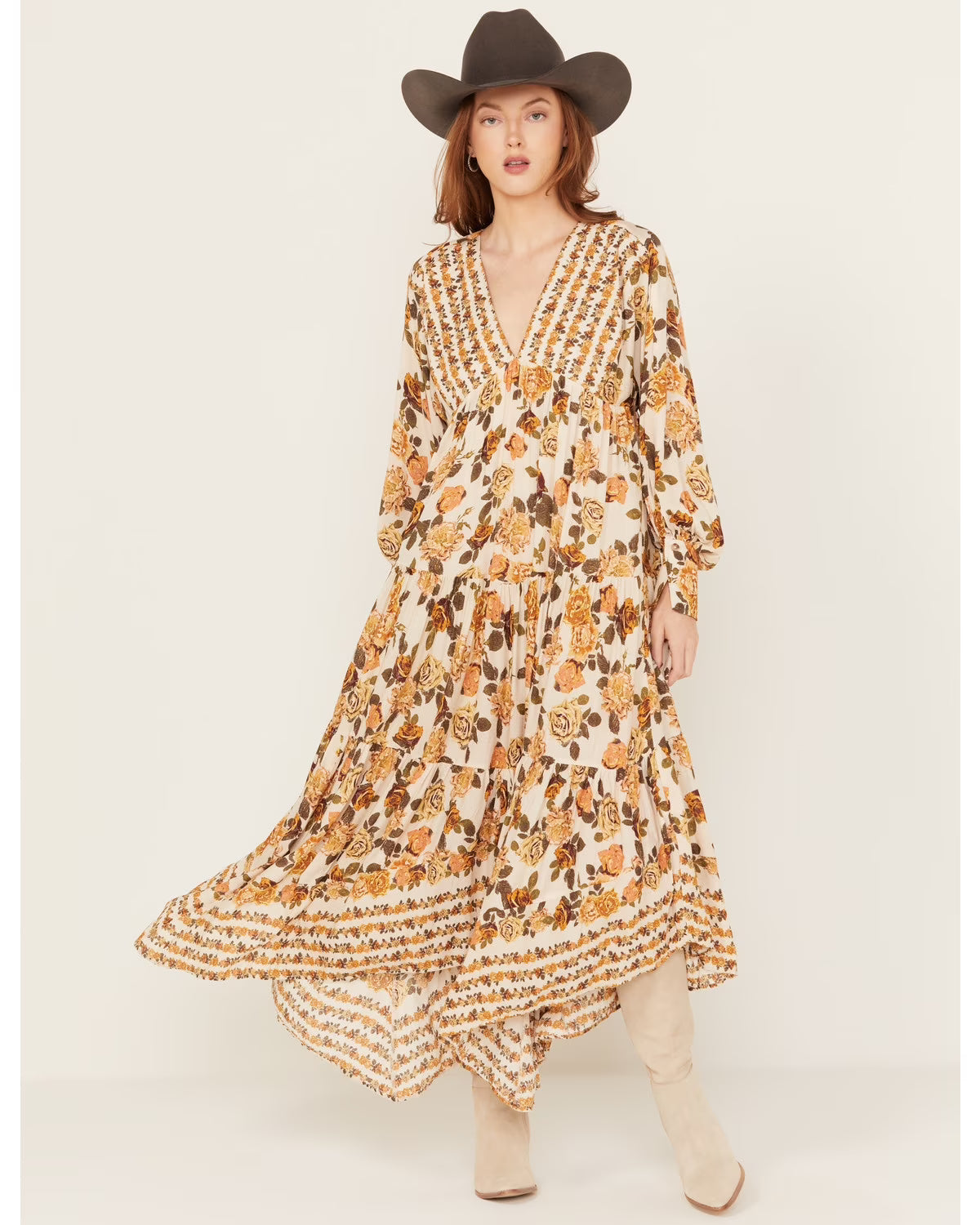 Ivory Floral Maxi Dress R9076