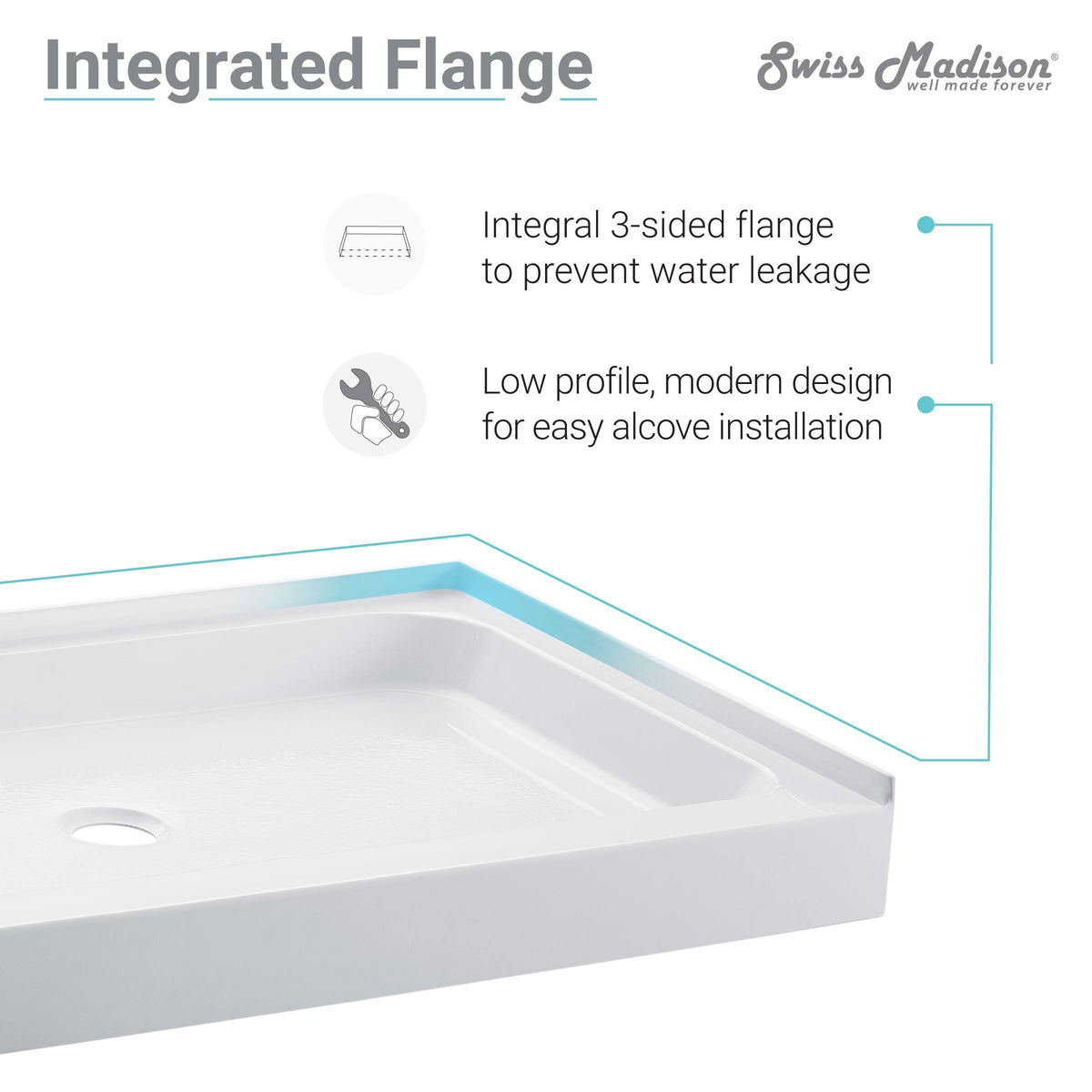 Single Threshold Shower Base Drain Location: Left P613667