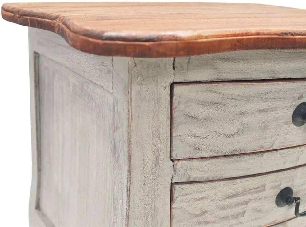 Solid Reclaimed Wood Bedside Cabinet with 3 Drawers B815
