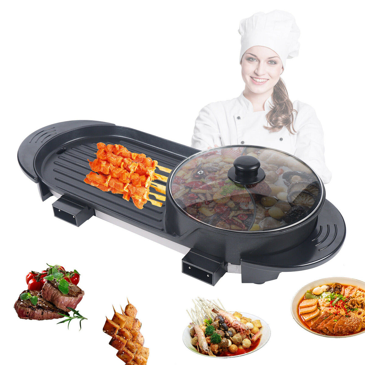 Portable 2-IN1 Electric Hot Pot BBQ Non-stick Grill Pan M607153