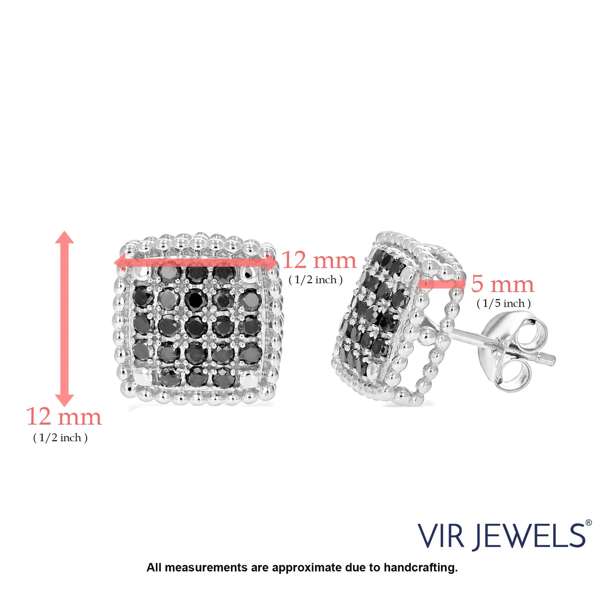Black Diamond Cluster Composite Stud Earrings .925 Sterling Silver 1/2 Inch X147