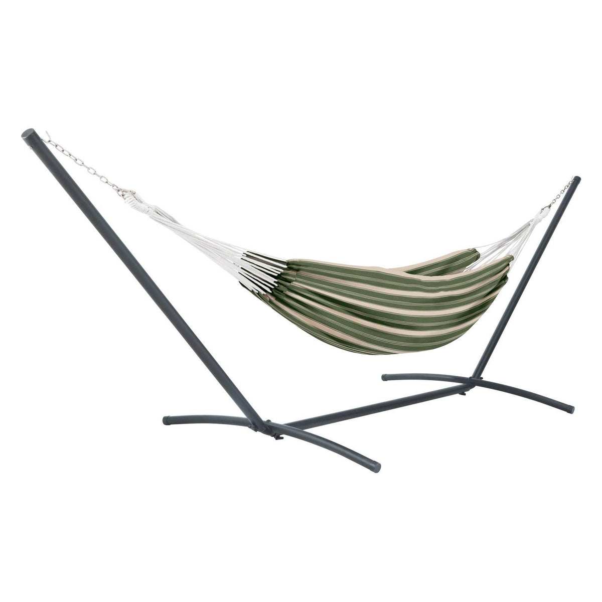 Heather Fern Green Stripe Hammock with Steel Stand Z409