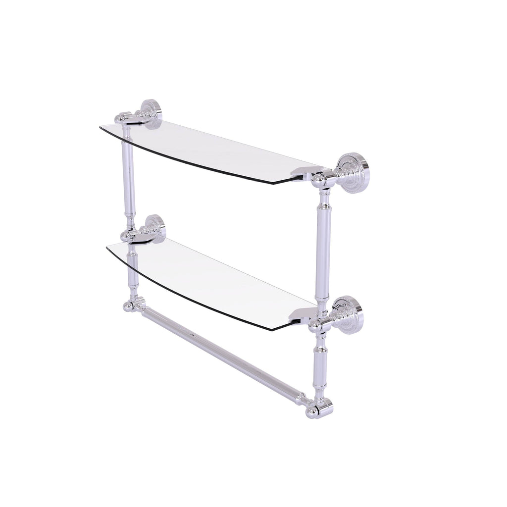 Two Tiered Glass Shelf with Integrated Towel Bar - Antique Brass - 24 inch V3694