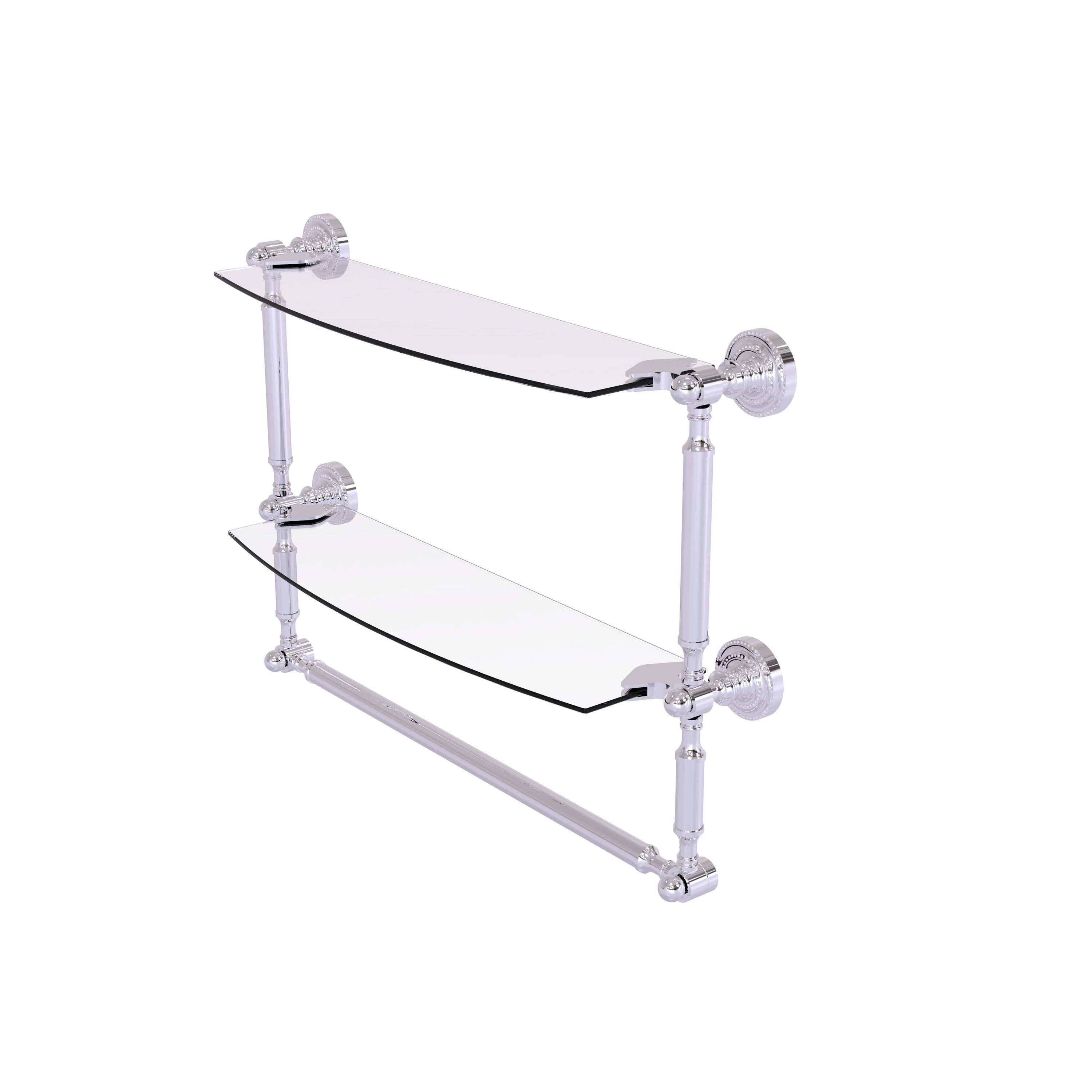Two Tiered Glass Shelf with Integrated Towel Bar - Antique Brass - 24 inch V3694