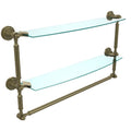 Two Tiered Glass Shelf with Integrated Towel Bar - Antique Brass - 24 inch V3694