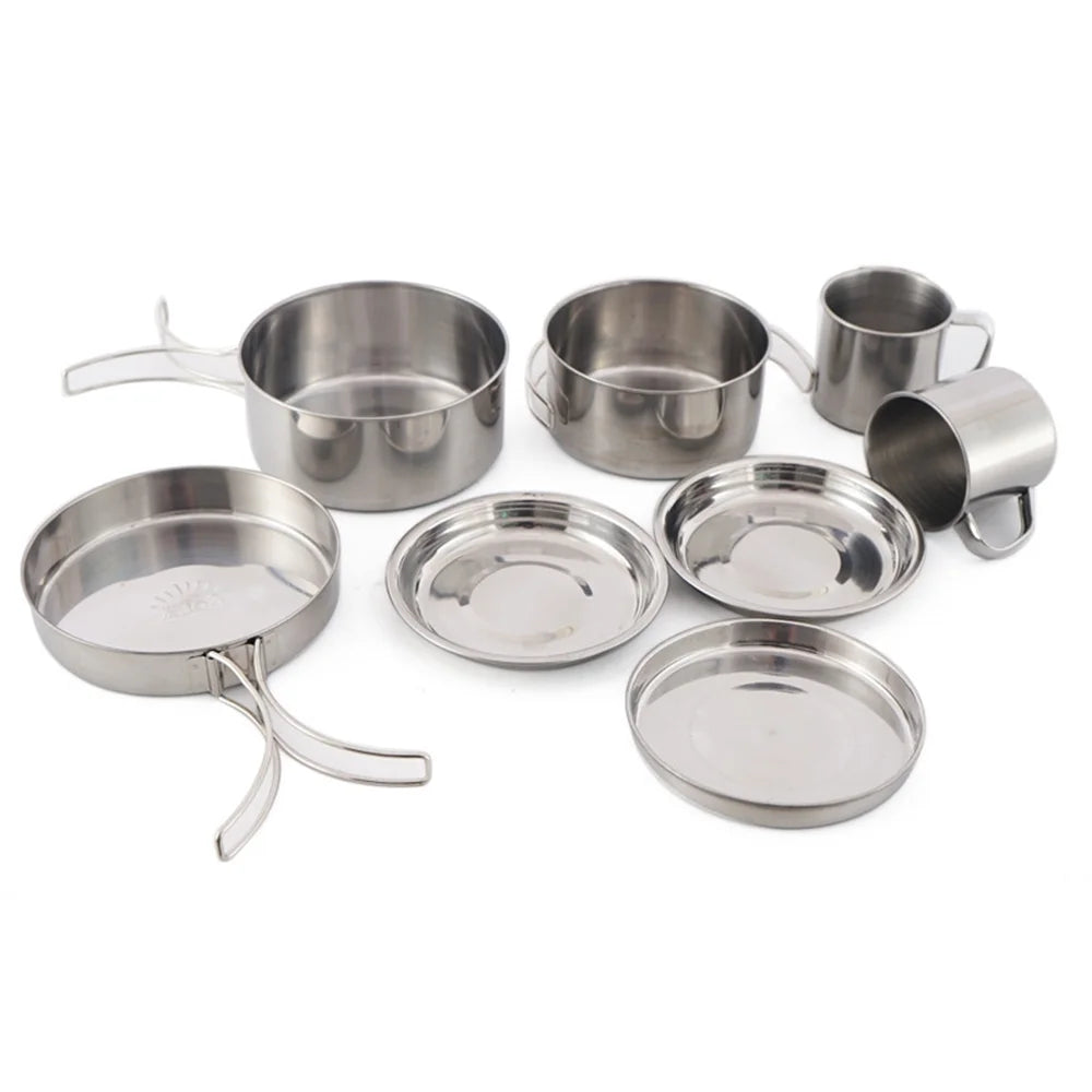 8PCS Stainless Steel Camping Cookware Mess Kit Y54468