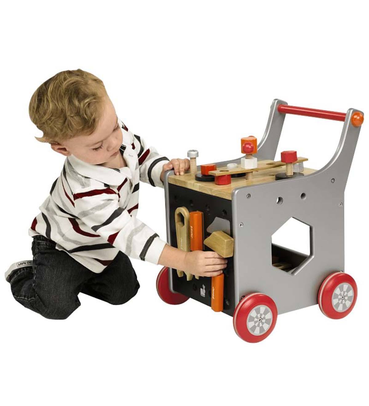 Wooden Magnetic Toolbox Trolley Set with Tools and Building Supplies Q3292