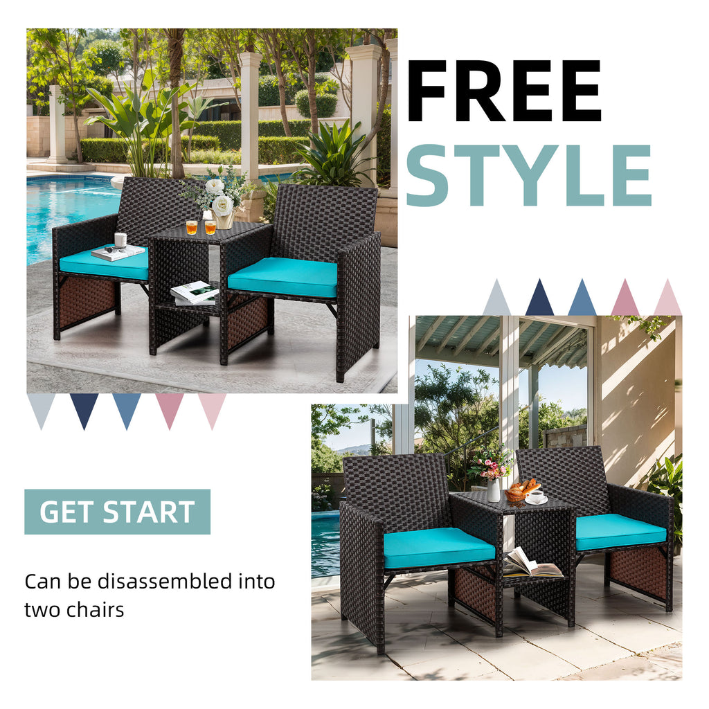 Blue Rattan Patio Conversation Set Sofa Loveseat Table Chairs E4023