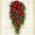 Pine Christmas Door Swag with Red Velvet Ribbon J47899