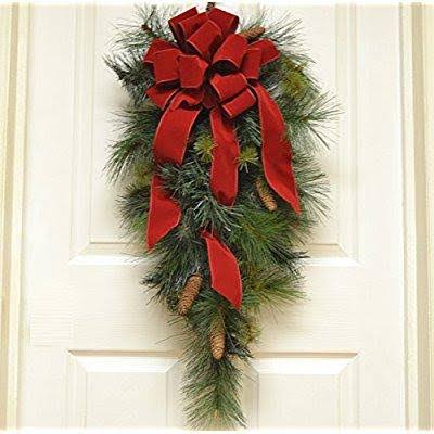 Pine Christmas Door Swag with Red Velvet Ribbon J47899