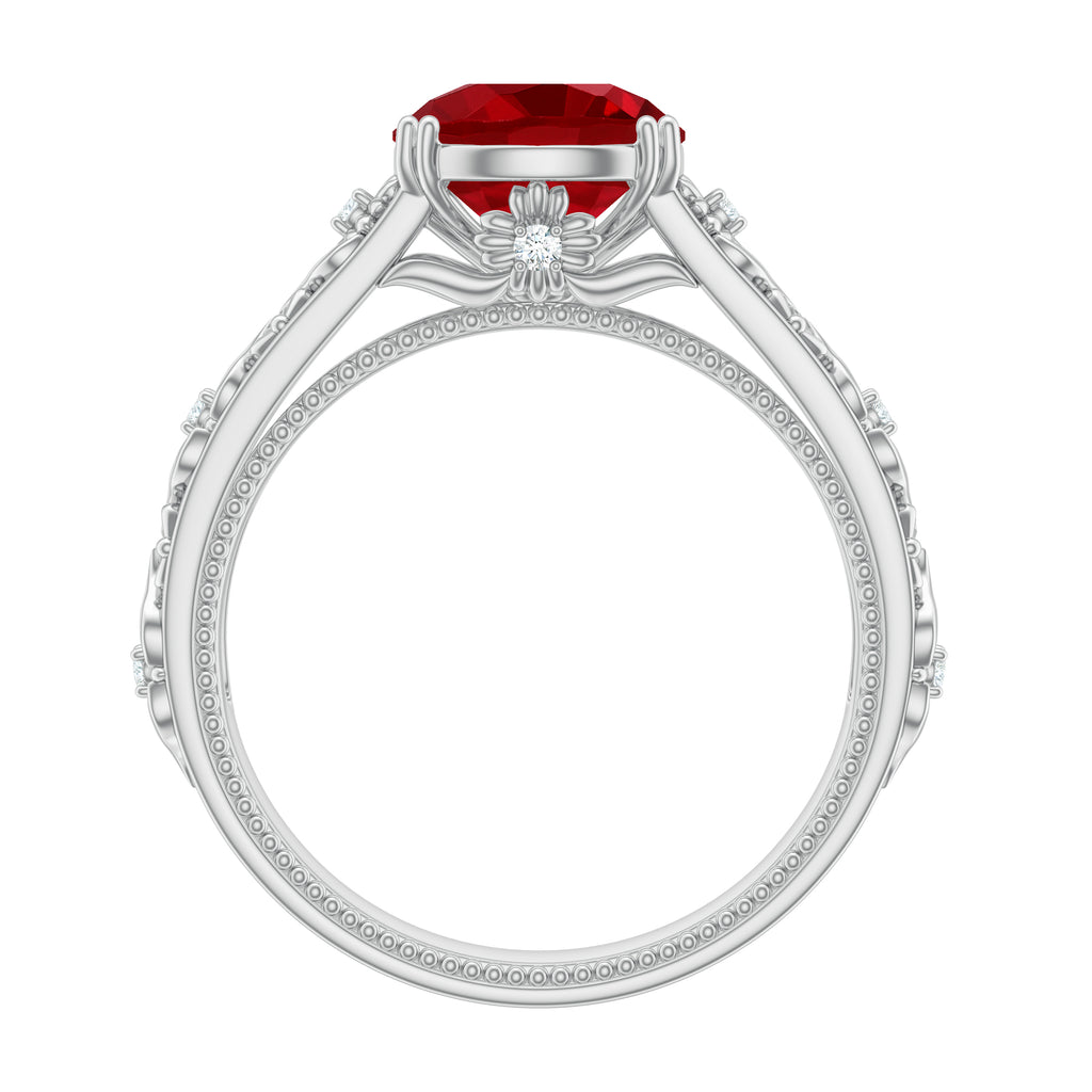 2.5 CT Lab Created Ruby and Moissanite Engagement Ring in Gold, 925 Sterling Silver N101473