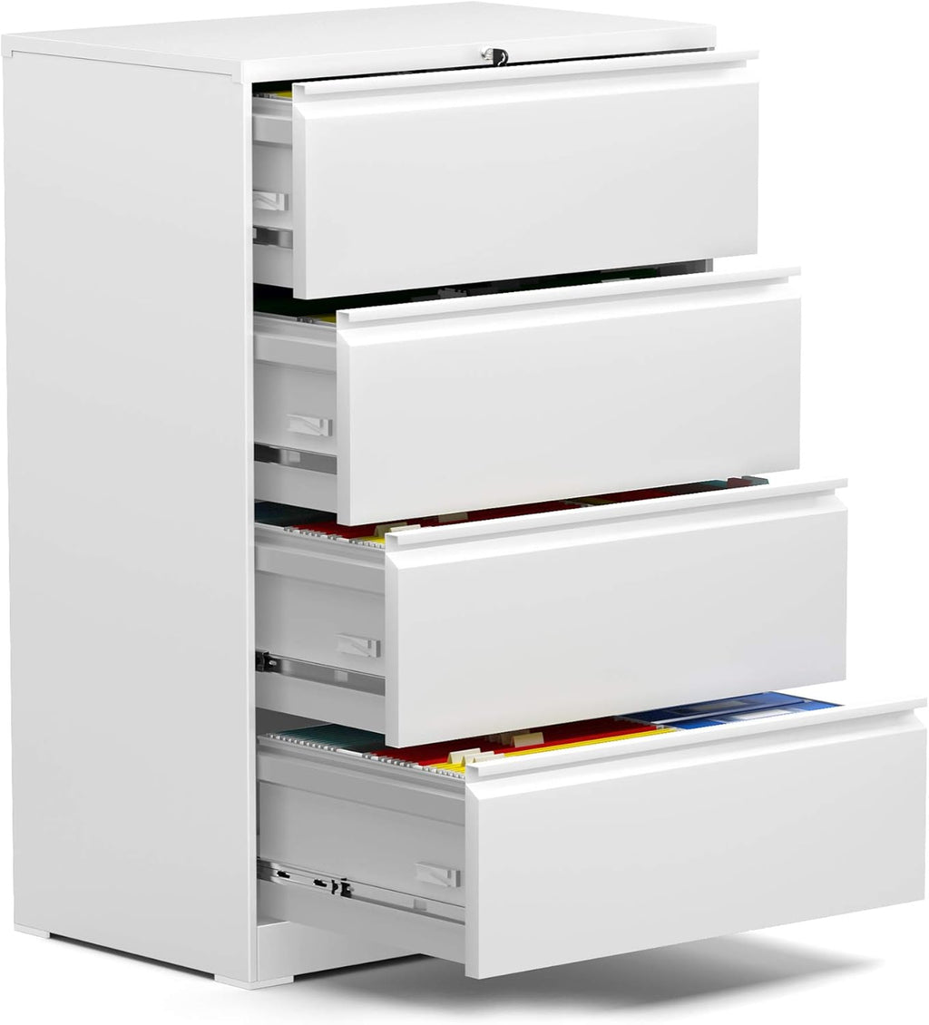White 4 Drawer Metal Lateral File Cabinet with Lock S218