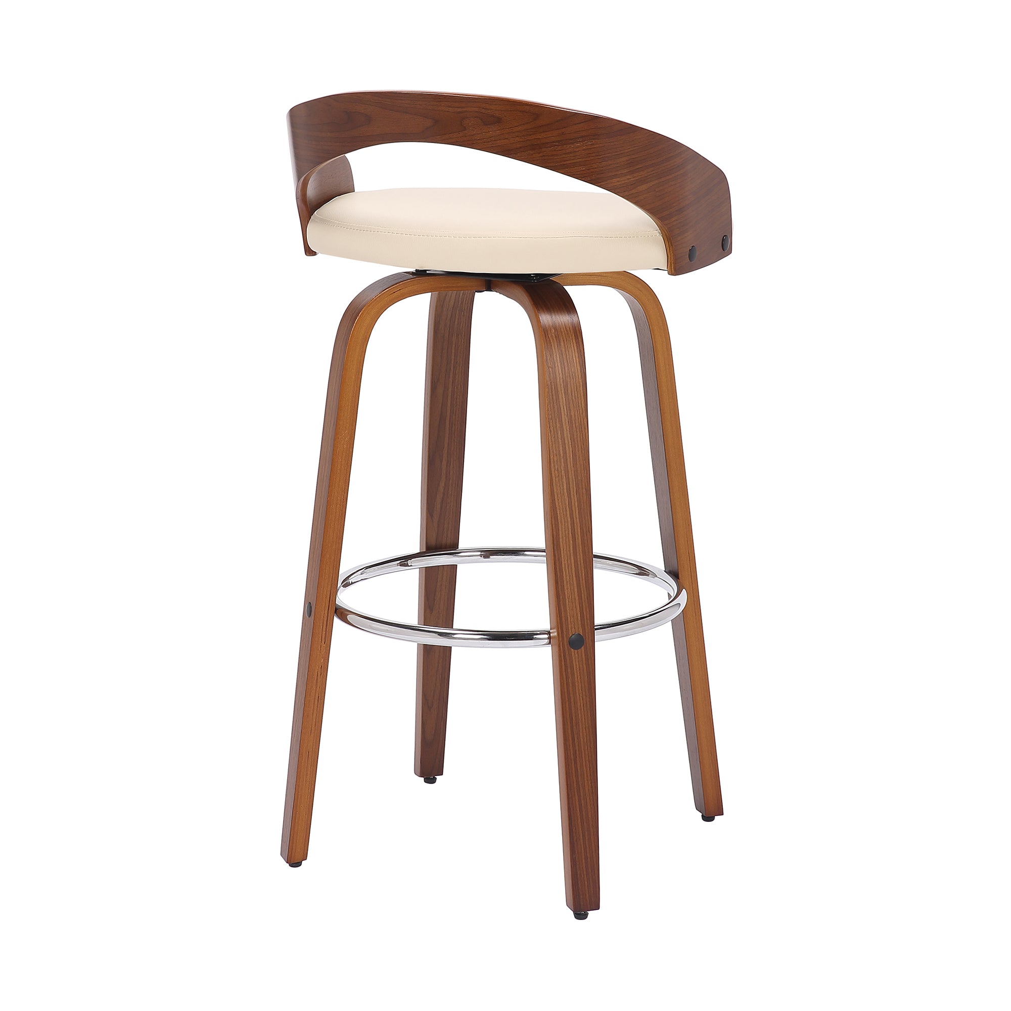 Faux Leather & Wood Swivel Counter Stool in Cream/Walnut A15571