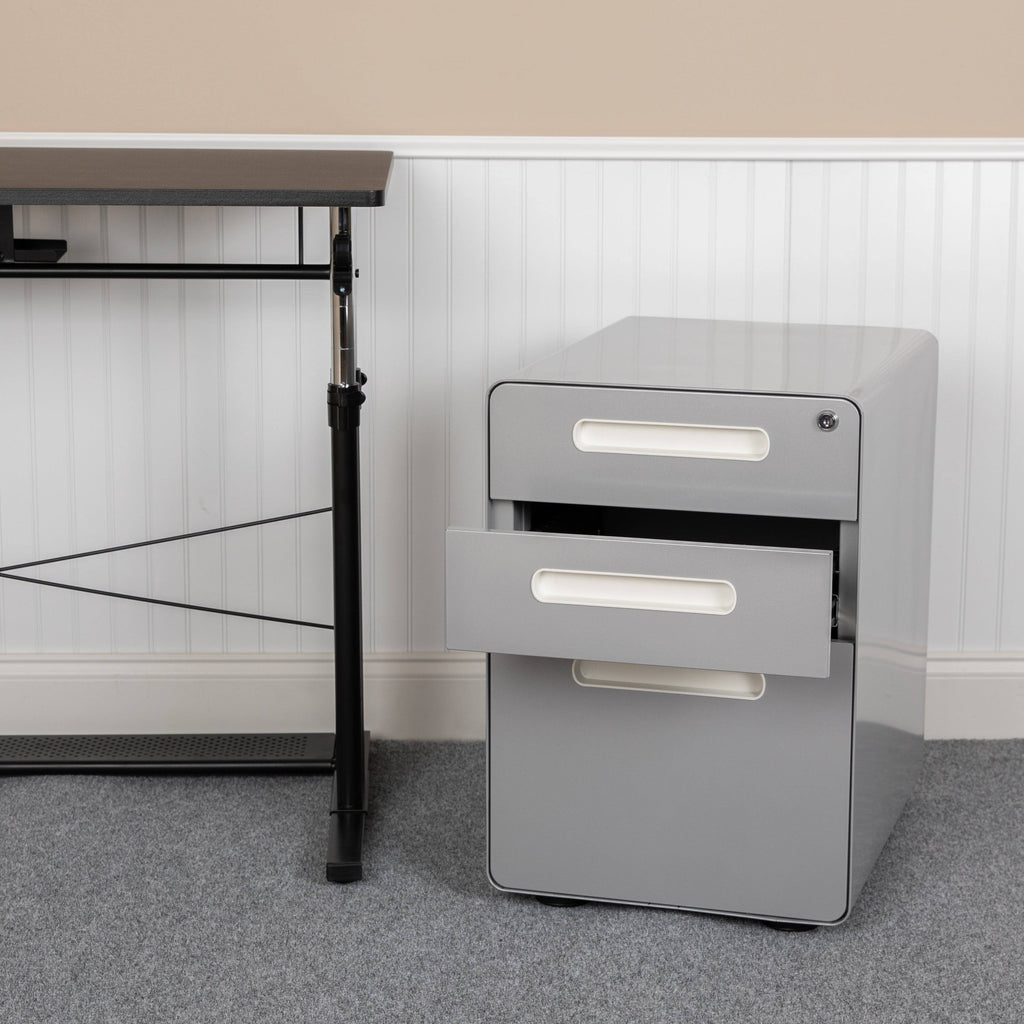 White and Charcoal 3-Drawer Mobile Locking Filing Cabinet C1284