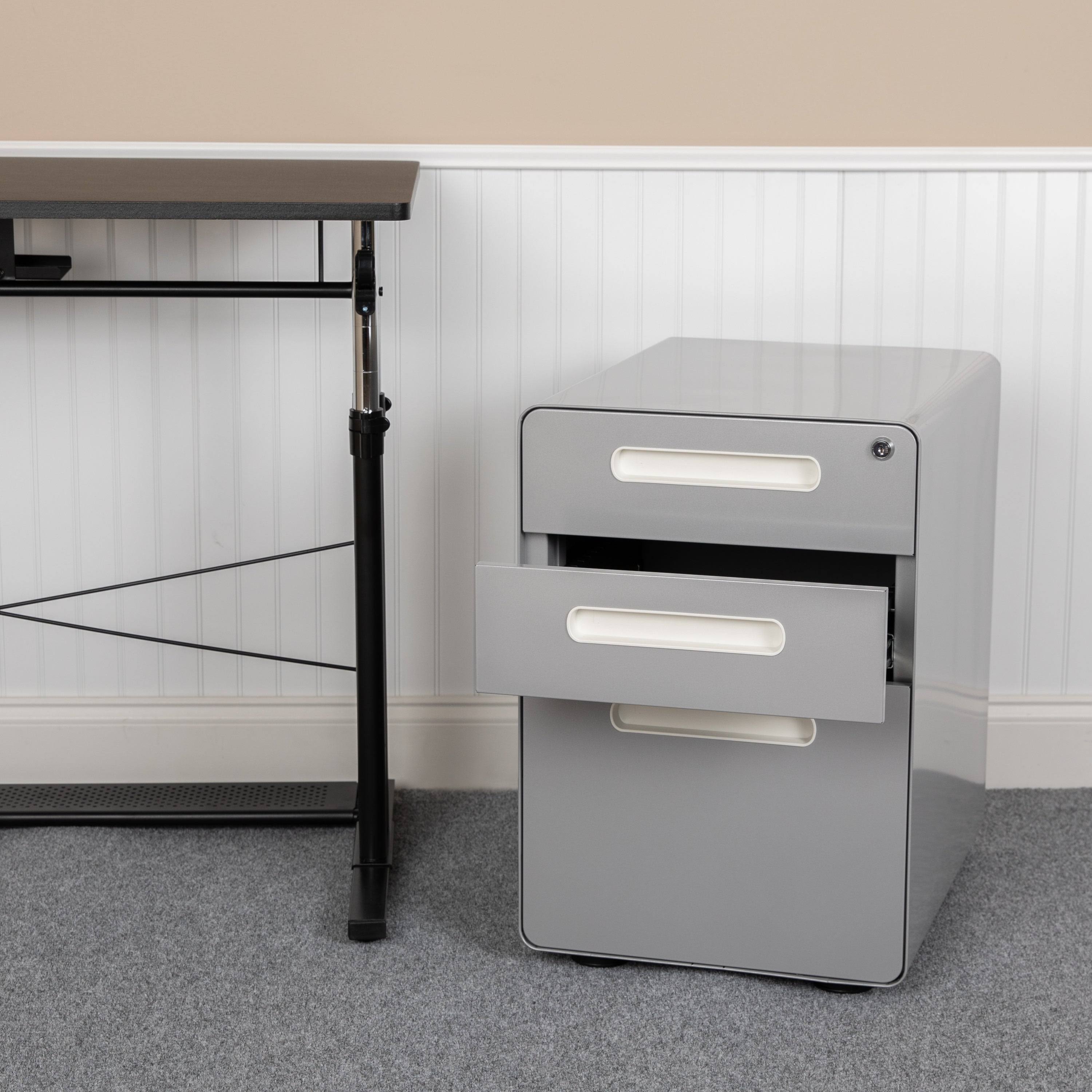 White and Charcoal 3-Drawer Mobile Locking Filing Cabinet C1284