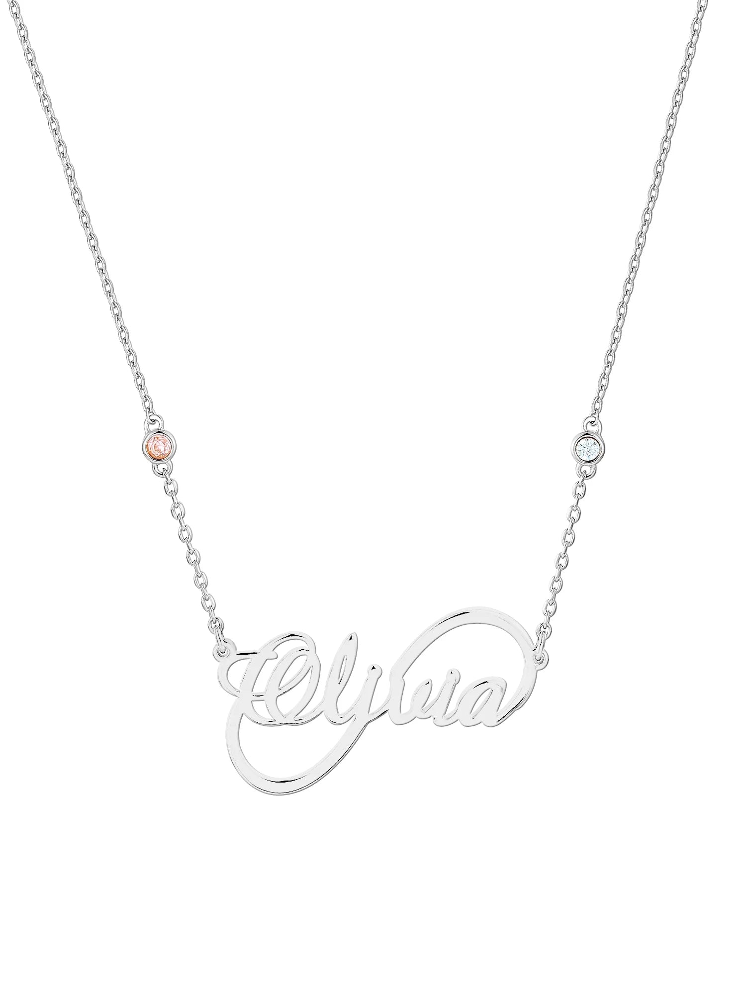 Sterling Silver Script Name Infinity Birthstone Necklace N991