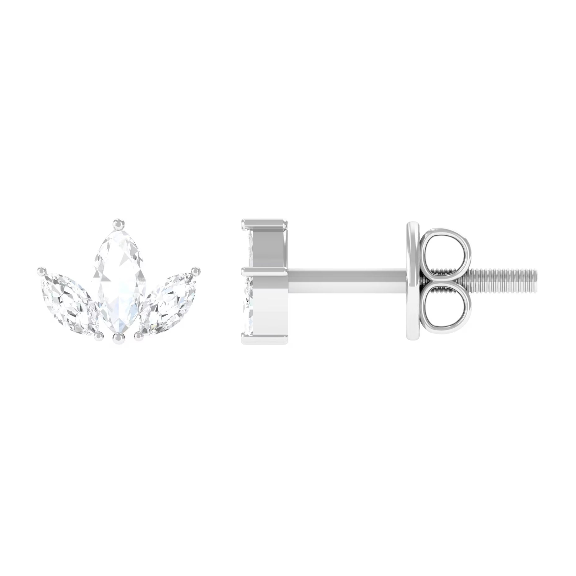 1/4 CT Marquise Cut Diamond Stud Earrings in Leaf Design, 925 Sterling Silver T80602