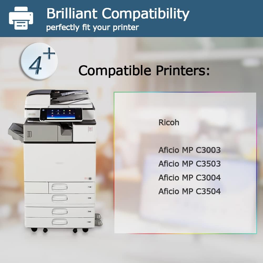 Compatible Toner Cartridge Replacement for Ricoh Aficio C3003 MP C3503 MP C3004 MP C3504 for 841813 841814 841815 841816 - Black 29,500 & Color 18,000 [KCMY-4 Pack] G3238