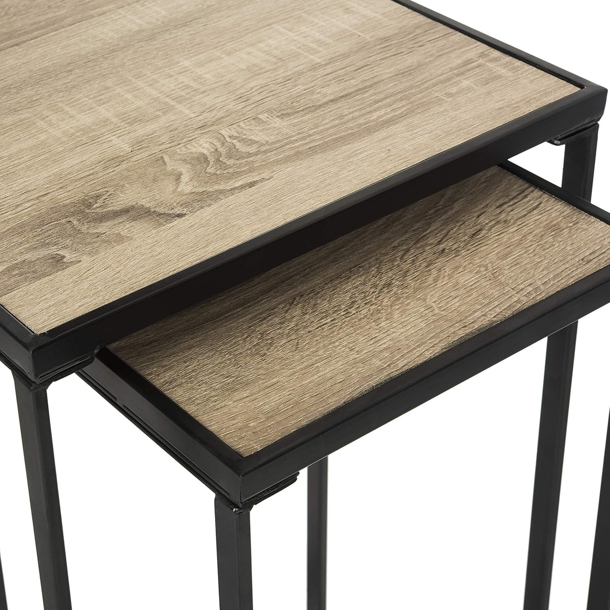 Light Oak and Black Wood Stacking End Table Pack of 2 J143692