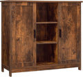 Rustic Oak Wooden Floor Storage Cabinet with 2 Doors and 2 Open Shelves P21853