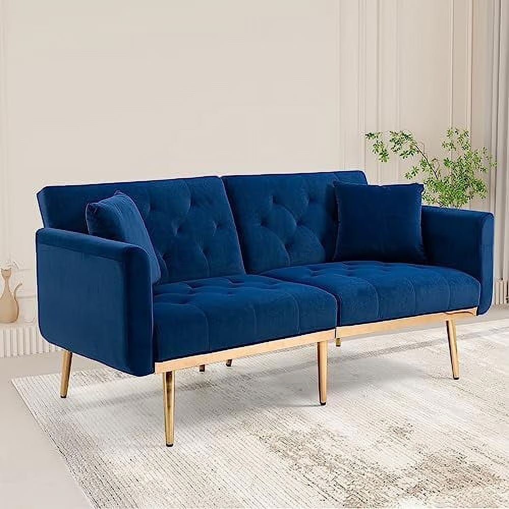 Beige Velvet Loveseat with 7 Gold Metal Legs T265345