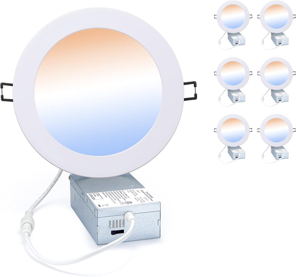 5 CCT Adjustable Dimmable 4-inch Recessed Light with Junction Box, 6 Pack I853061