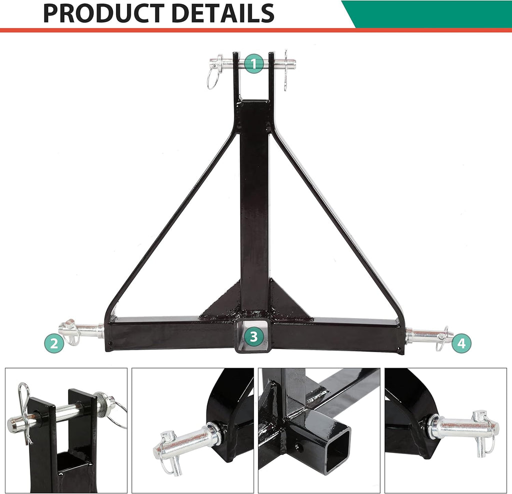 3 Point 2 Receiver Trailer Hitch Drawbar Adapter S3797