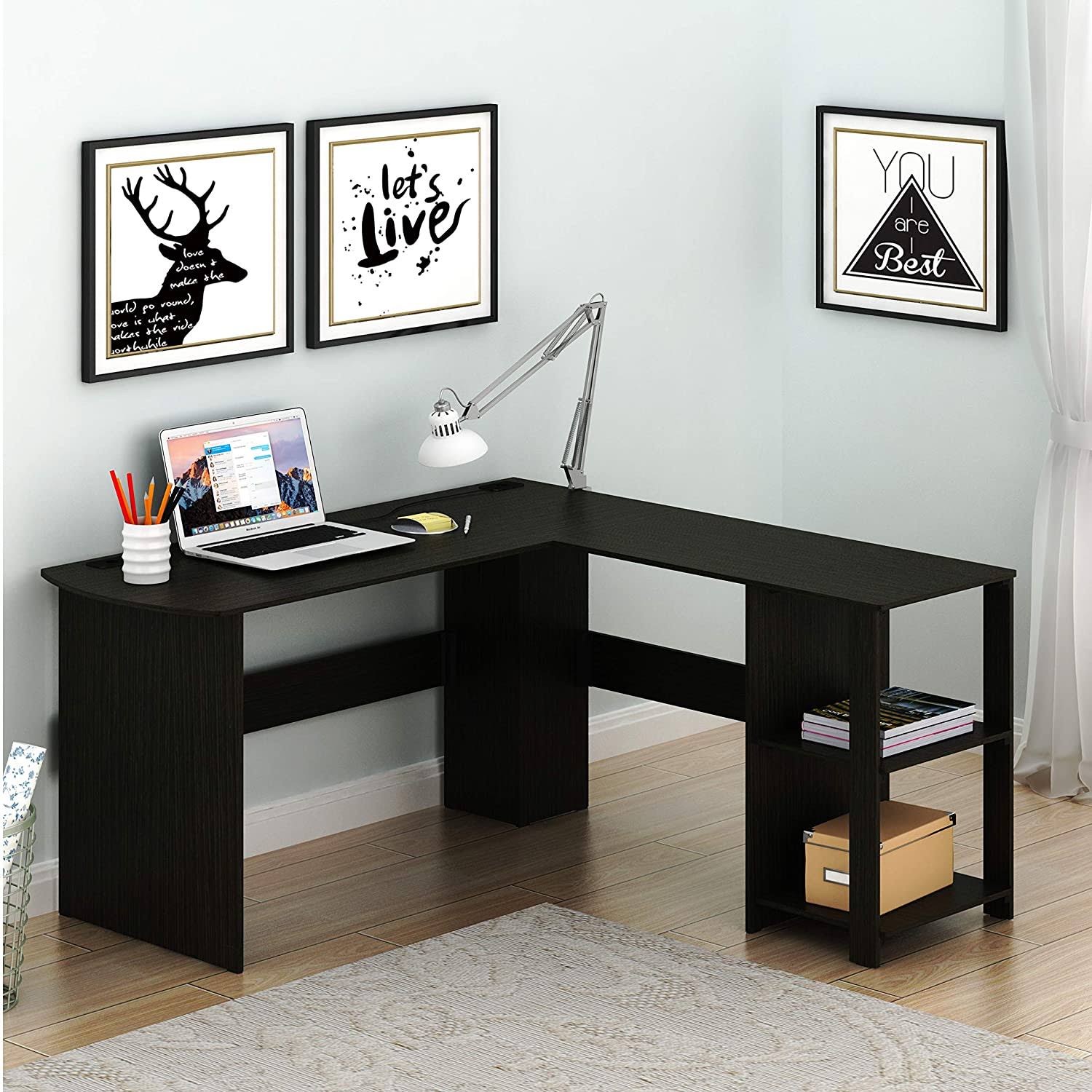 Walnut L-Shaped Wood Corner Desk S555