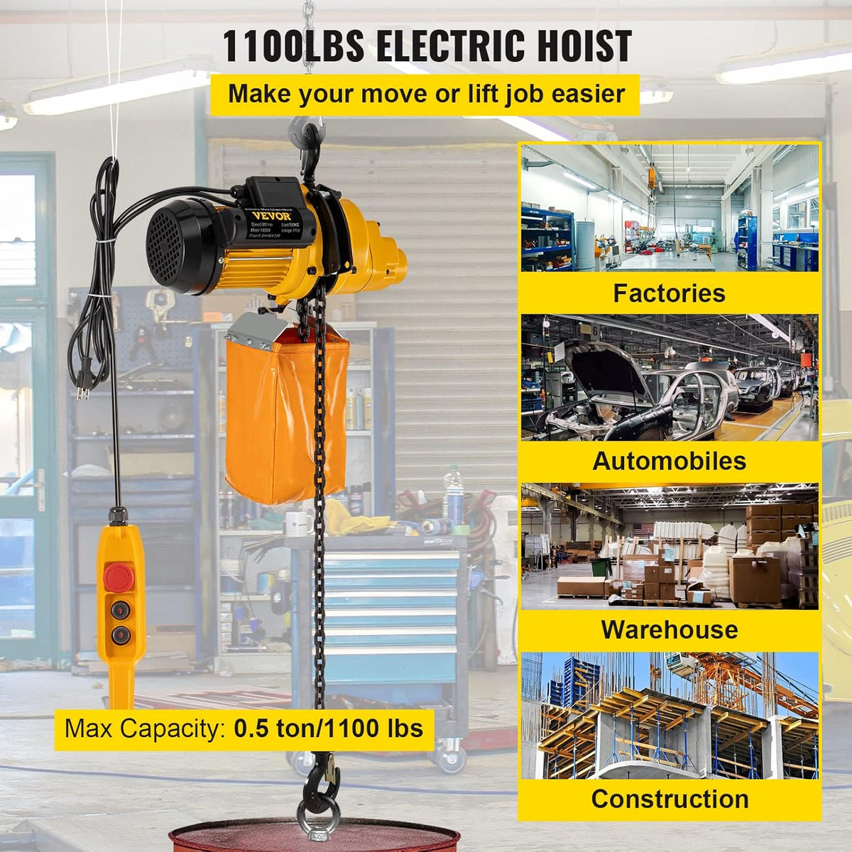 1100lbs Electric Chain Hoist with 10FT Wired Remote Control N9279