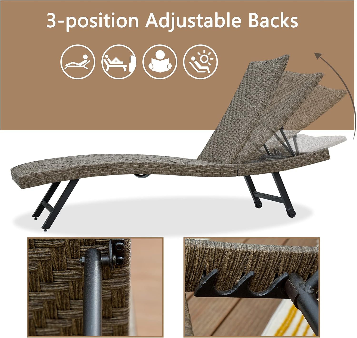 Brown Aluminum Wicker Padded Lounge Chairs with Wheels, Set of 2 I920