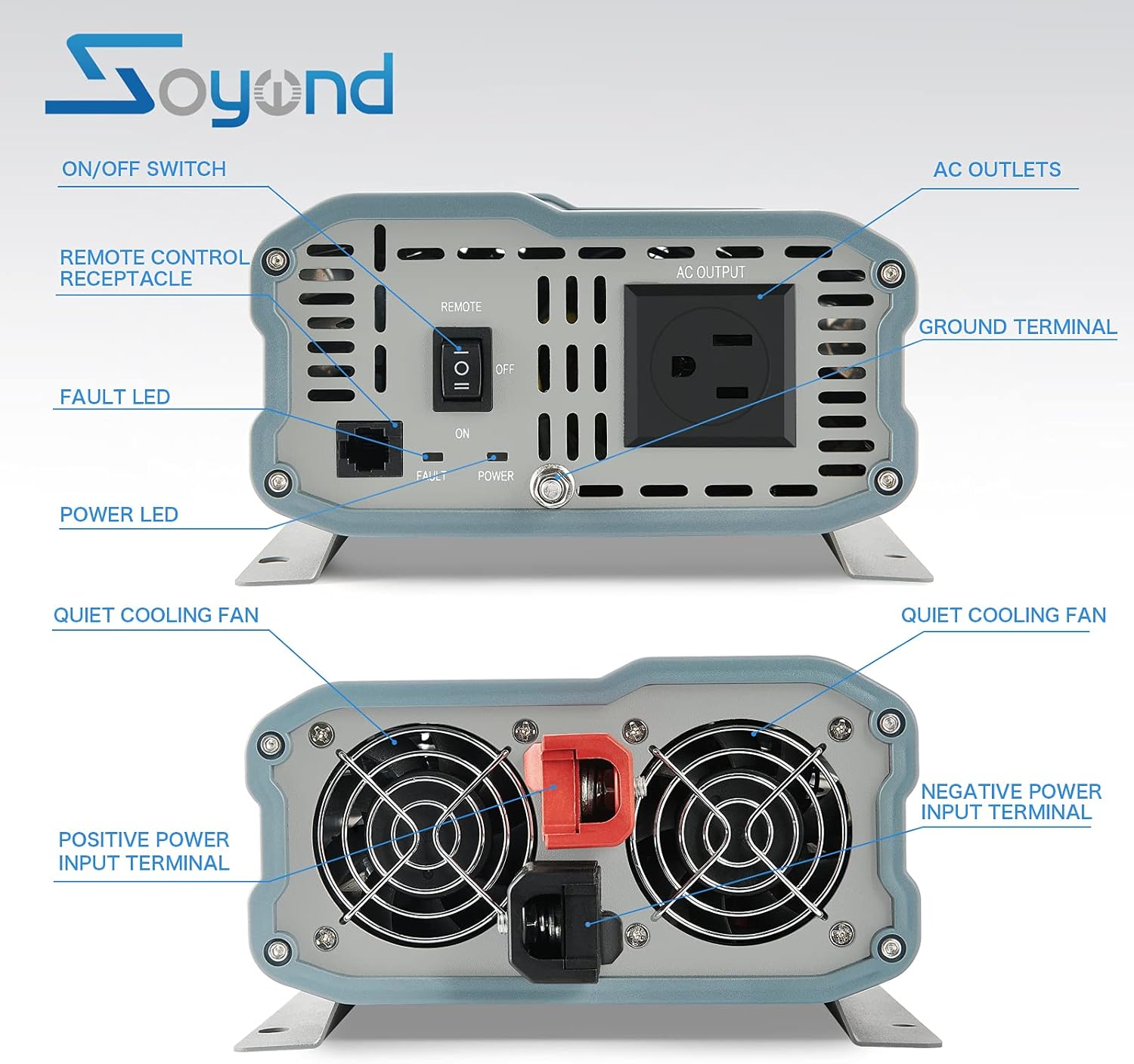Pure Sine Wave 1000 Watt 12vdc to 120vac Car Inverter with Dual Ac Outlets V8063