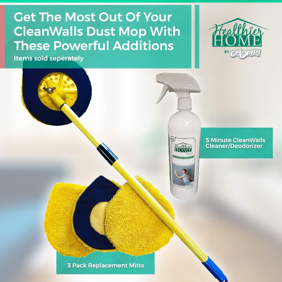 Long Handle Extendable Wall Washer Mop with Washable Microfiber Pad Pack of 2 U88477