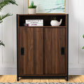 Brown Floor Storage Cabinet with Double Doors and Adjustable Shelf O48556