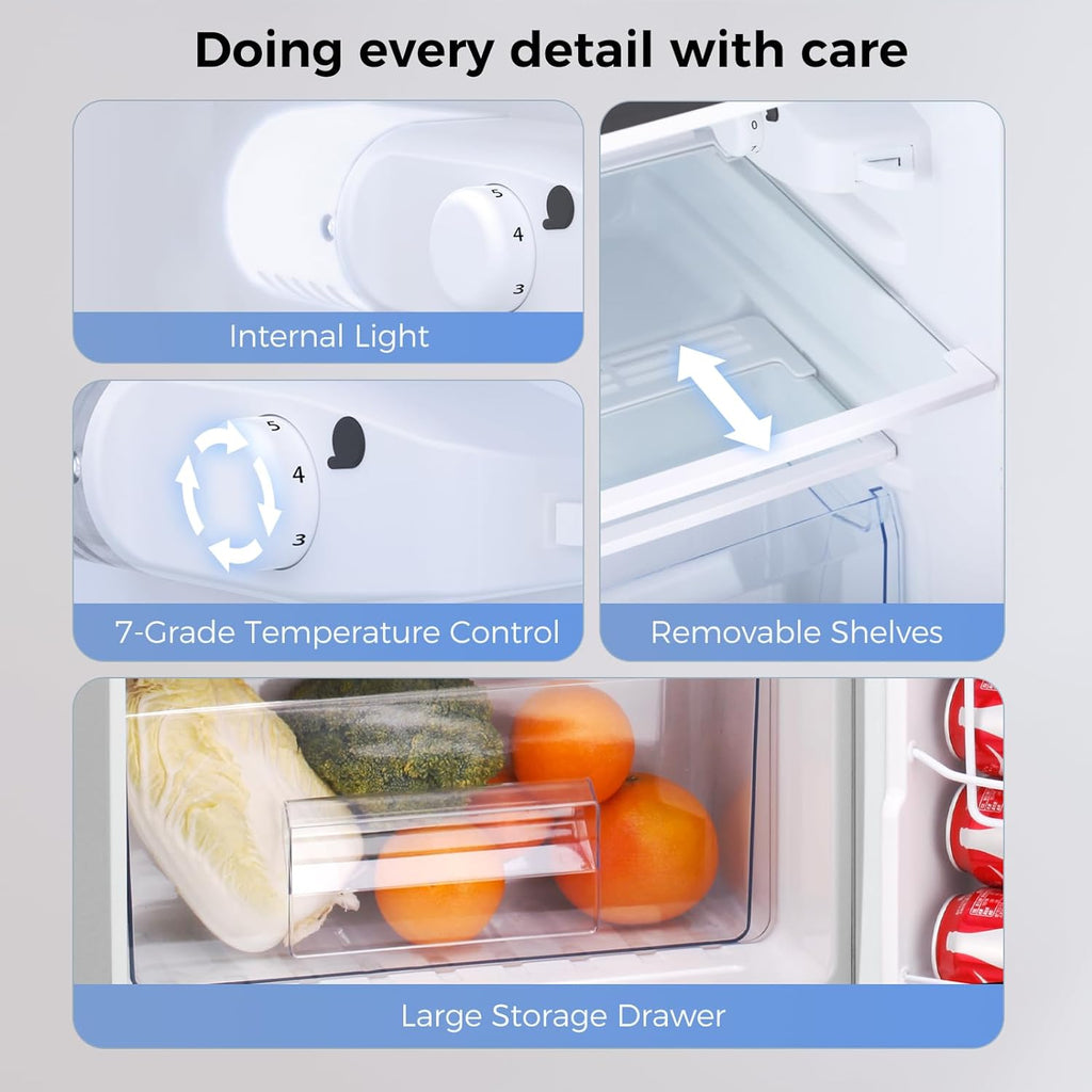 3.2 Cu.Ft Compact Mini Refrigerator With Double Door, Retro Black P4341