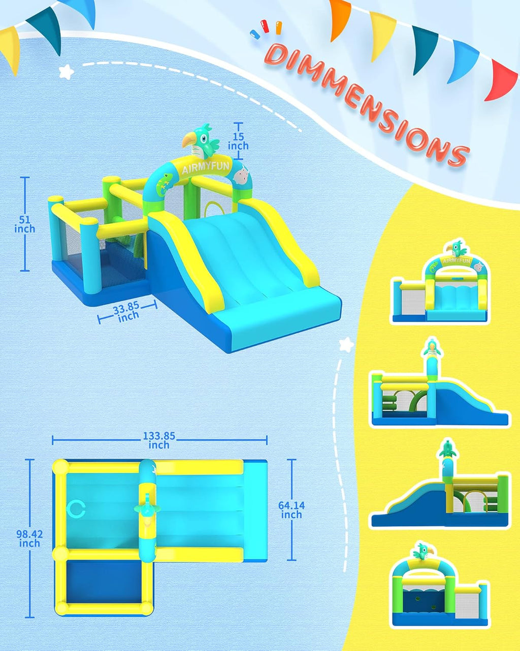 Inflatable Bounce House with Blower, Wide Slide, Ball Pool W518247
