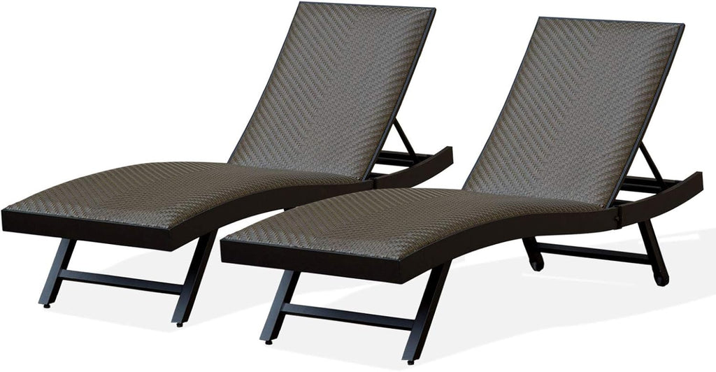 Brown Aluminum Wicker Padded Lounge Chairs with Wheels, Set of 2 I920