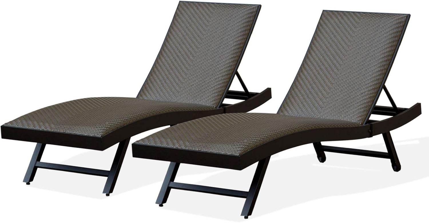 Brown Aluminum Wicker Padded Lounge Chairs with Wheels, Set of 2 I920