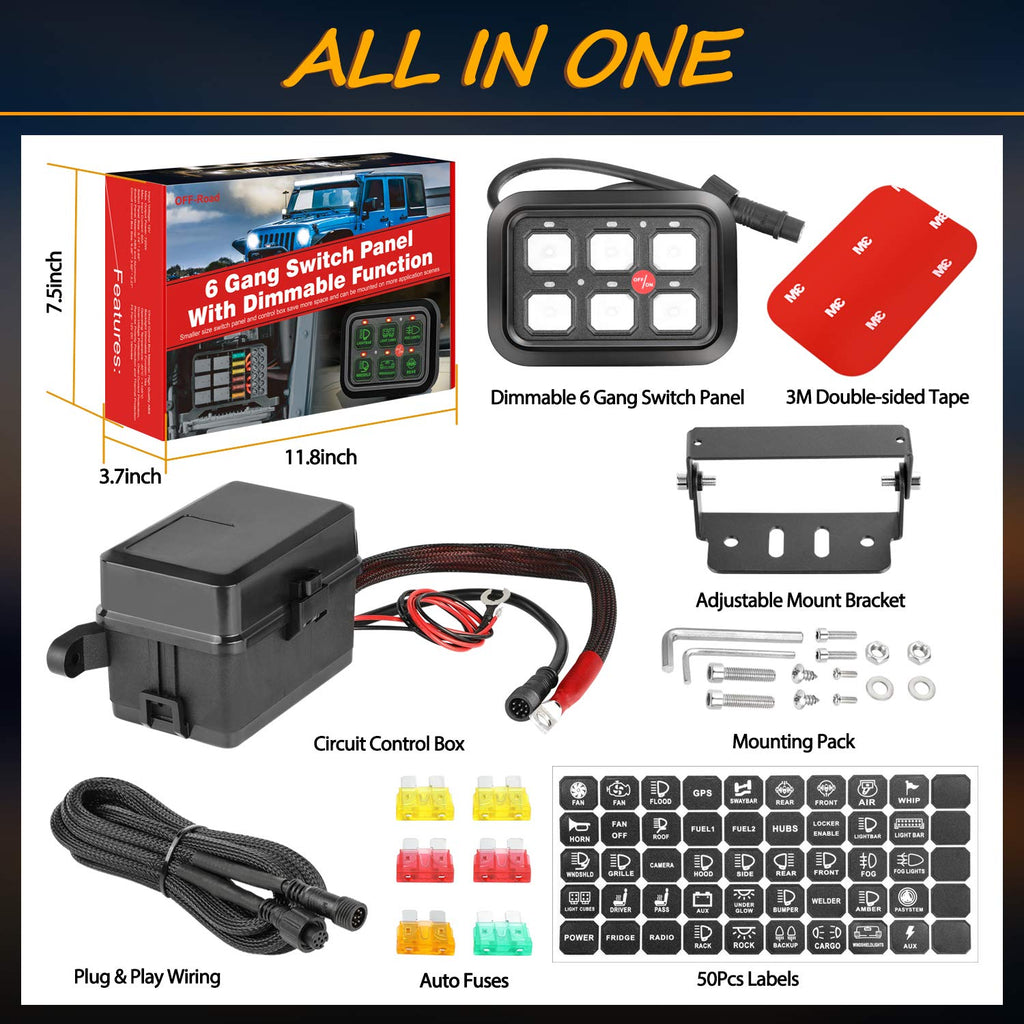 6 Gang Switch Panel Automatic Dimmable LED Car Switch Button Touch Switch Box X68653