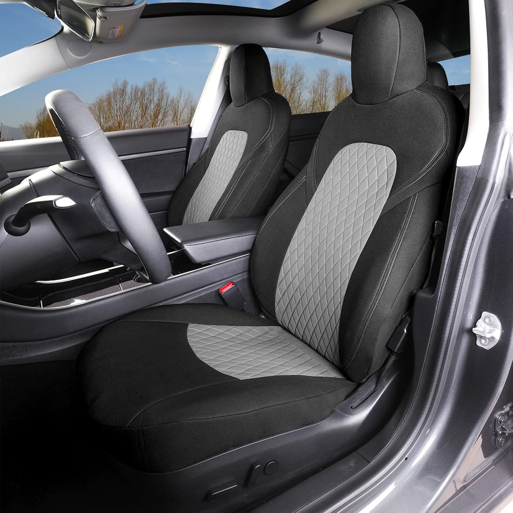 Red and Black Fabric Car Seat Cover Set for Tesla Model 3/Y V966