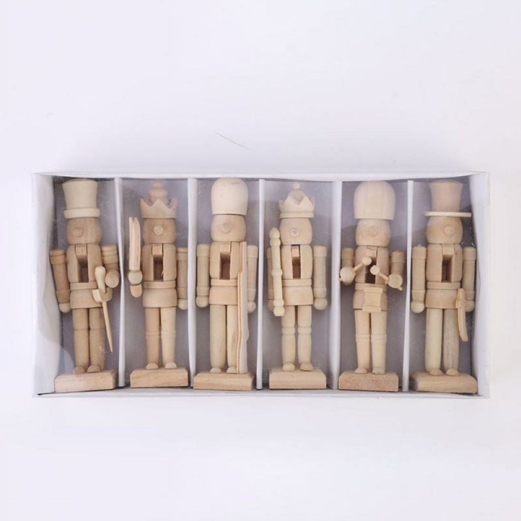 6 Pcs Wooden Nutcracker Figures Wooden Soldier Doll E370801