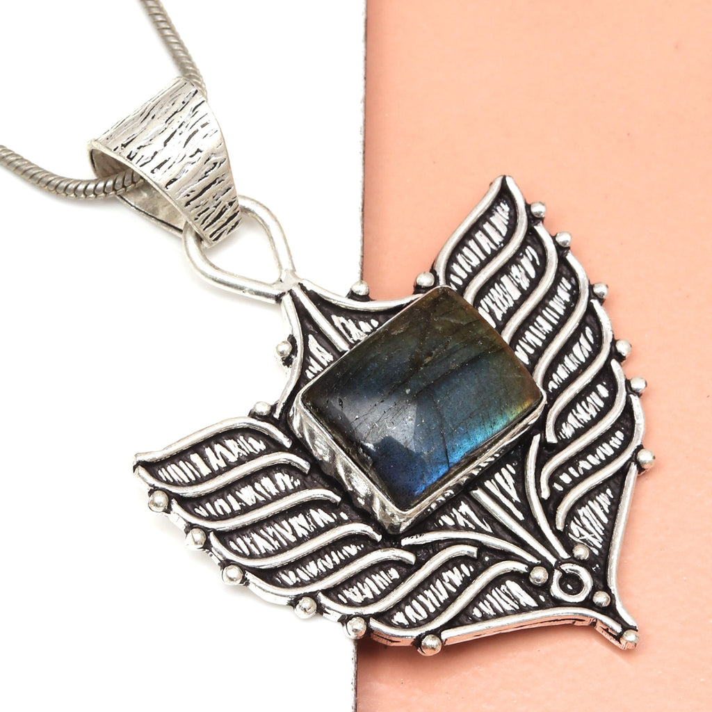 Silver 925 Sterling Garnet Gemstone Necklace Labradorite Jewelry Handmade I172568