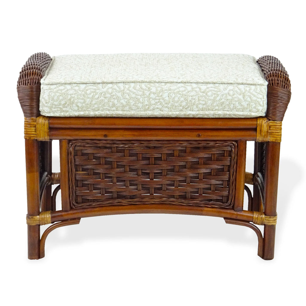 Dark Walnut Natural Rattan Wicker Armchair with Ottoman and Cushion U268