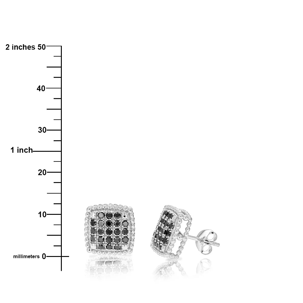 Black Diamond Cluster Composite Stud Earrings .925 Sterling Silver 1/2 Inch X147